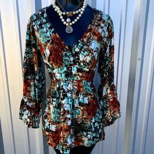 Women's Betsey Johnson Earthy Tone Print Baby Doll Top S